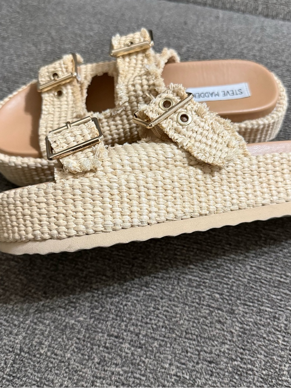 Steve Madden Karrigan Beige Woven Double-Buckle Platform Sandals - Picture 4 of 8